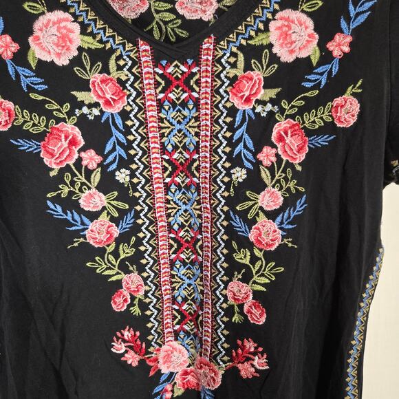 Paparazzi Embroidered Floral Shirt Top Blouse Cotton Boho Hippie Cottage Medium - Picture 3 of 8